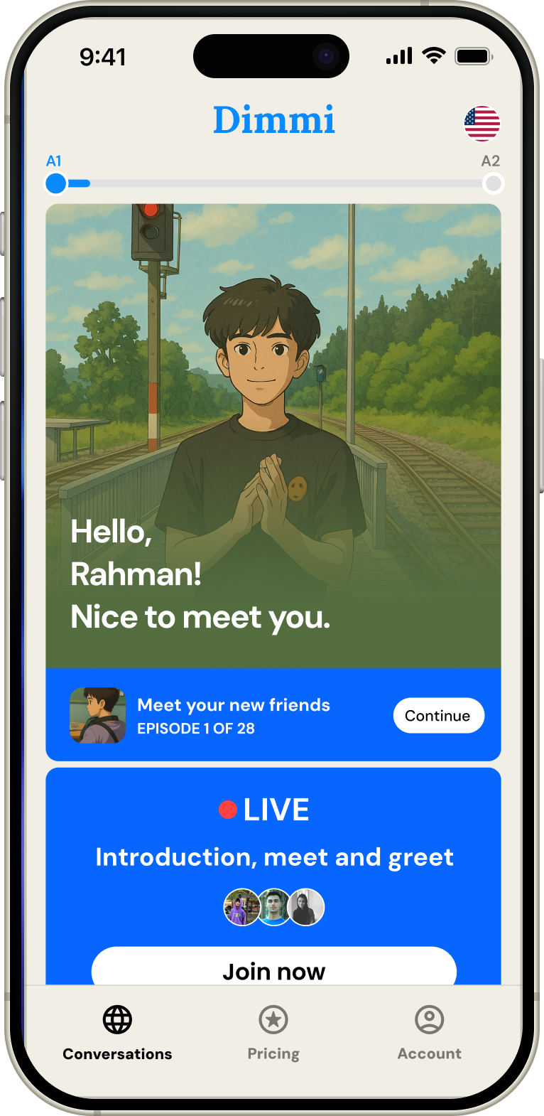 Dimmi app mockup